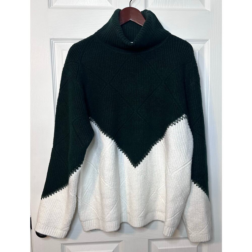 NEW Tuckernuck Hyacinth House Green Cream Diamond Turtleneck Sweater XL - Picture 2 of 5